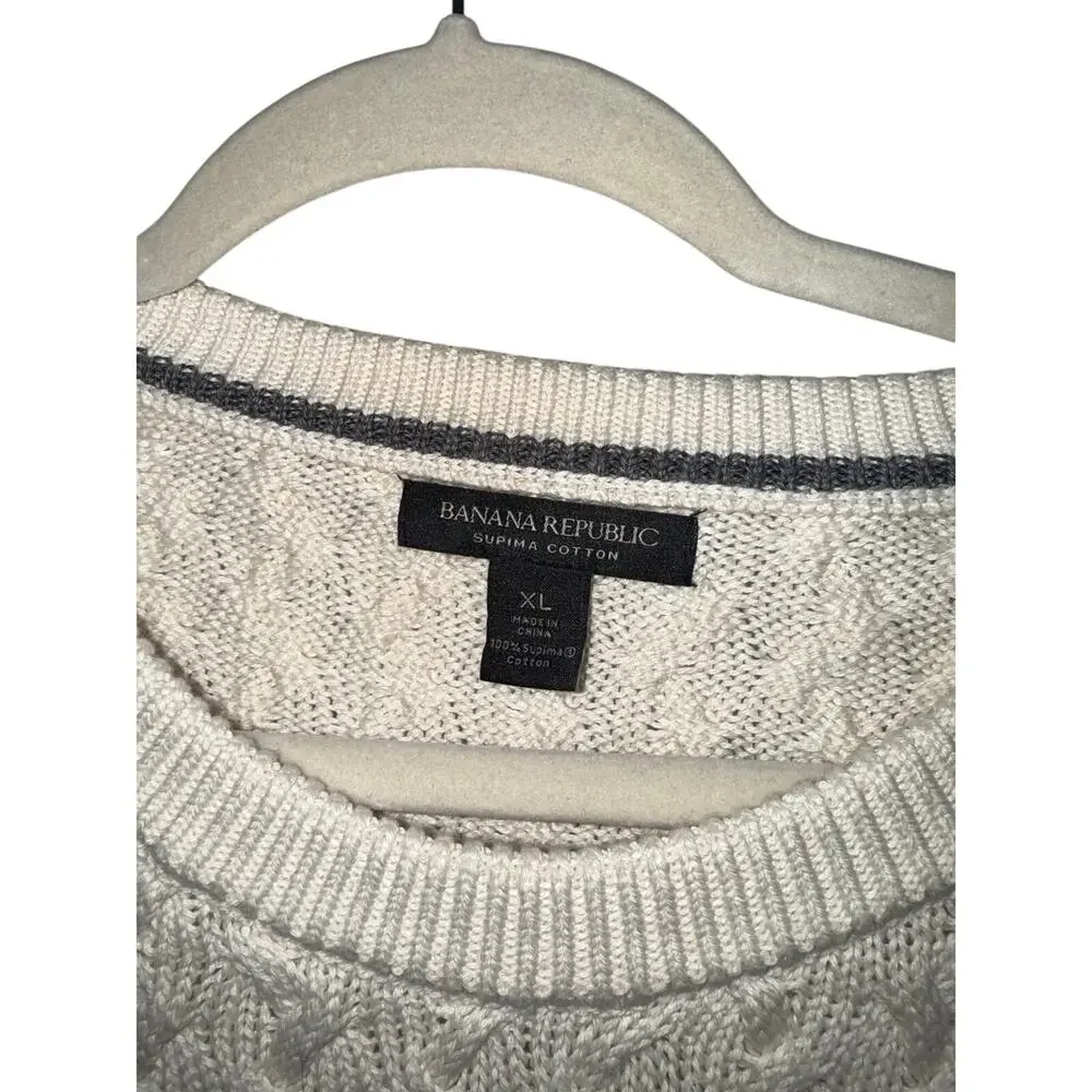 Banana Republic Men’s XL Supima Cotton Cable Knit Sweater Cream Ivory Crewneck